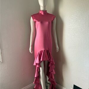 Chic High-Low Pink Ruffle Dress
